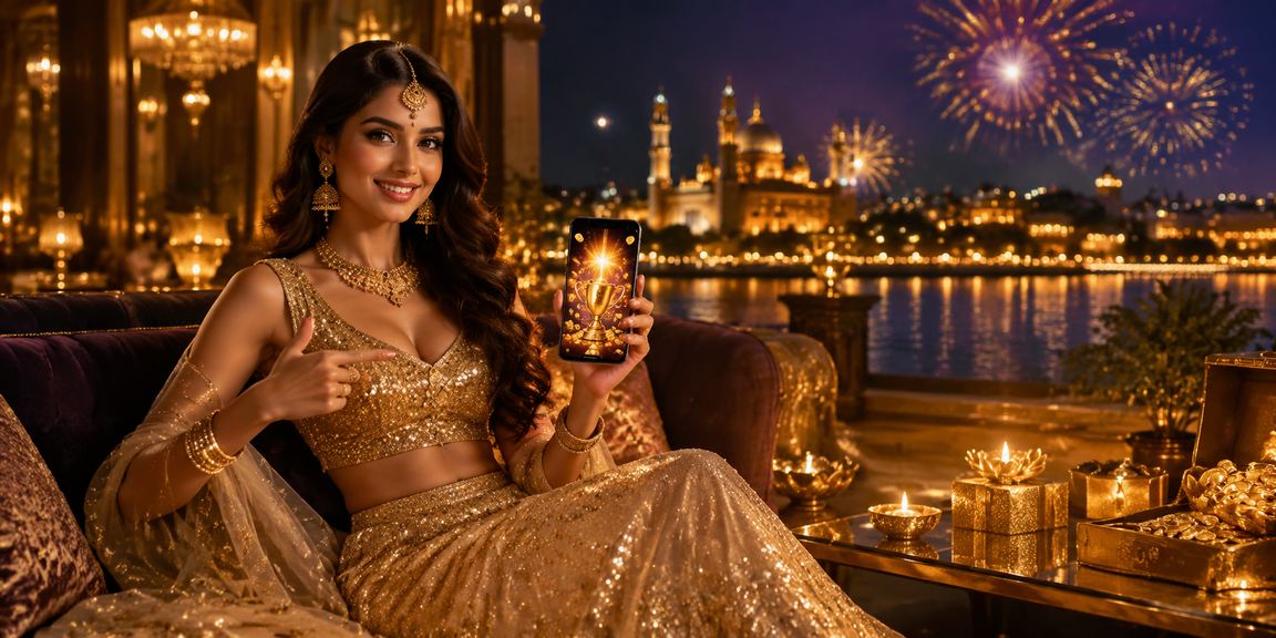 Player enjoying balanced lottery gaming in traditional Indian outfit